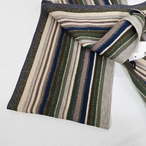 The Men's Store Bloomingdales Striped Knit Scarf Olive Neutral NWT - Picture 2 of 3